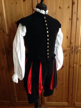 Karaliene Elizabete Tudor Periodā Viduslaiku Vīriešu cosplay melns apģērbs Vintage Vīriešu Kostīmi Viduslaiku, Renesanses black vīriešu apģērbs
