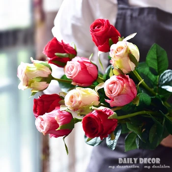 vairumtirdzniecības Nekustamo touch augstas simulācijas lateksa mākslīgo rožu pumpuri kāzu dekoratīvās puses jūtos / jutos 70cm garš lola rožu ziedi