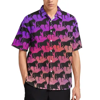 Prancing Zirgu Ikdienas Krekli Saulrieta Varavīksnes Drukas Pludmales Krekls Hawaii Trending Blūzes Cilvēks Print Plus Lieluma