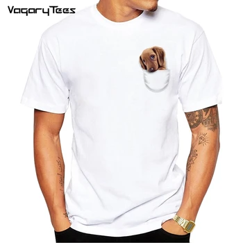 Cool cute mini Dachshund Kabatas Suns Smieklīgi T-Krekls Vasaras Modes vīriešu t-krekls Gadījuma zēns Topi Viltus kabatas Gudrs cilvēks Tees