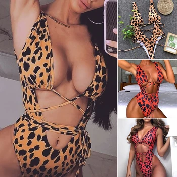 Modes Sieviešu Sexy Peldkostīms, Leoparda Tie Bikini Viens Gabals Vasaras peldkostīms peldbaseina Pludmales Peldkostīmi B2Cshop