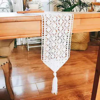 16x145/175/215cm bēša/balta kokvilnas diegu trikotāžas galda runner dekoratīvās romantiska galdauts, galda paklājiņš, dinning, istabas dekori