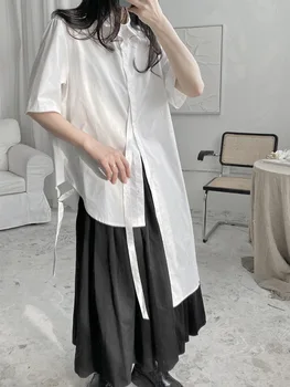 Dāmas Ar Īsām Piedurknēm Krekls Vasaras Stils Yamamoto Japāņu Personības Asimetriska Dizaina Gadījuma Zaudēt Ar Īsām Piedurknēm Krekls