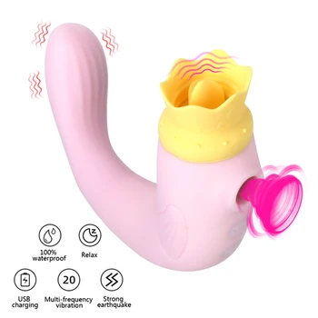 Stimulators Dildo Anālo Maksts Klitora Mēles Laiza Nepieredzējis Vibratori Sievietēm, Pieaugušajiem 3 In 1 Sūcējs Vakuumu, G-spot Vibrācijas
