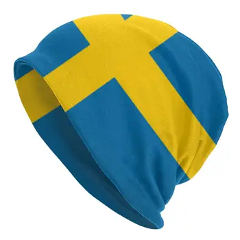 Zviedrijas Karogu, Skullies Beanies Cepures Vintage Rudens Ziemas Āra Vīrieši Sievietes Klp Pieaugušo Vasaras Siltā Divējāda lietojuma Sunīti Adīta Cepure