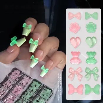 6Grid Kaste Gaismas Nail Art Rhinestones Uzstādīt Jelly Bear Pārredzamu 3D Camellia Par DIY Nail Art Apdare Piederumi Piederumi