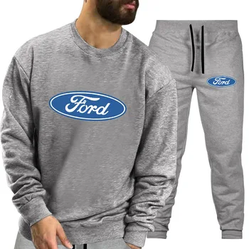 pavasara, rudens vīriešu apaļu kakla džemperis uzvalks Ford auto logo drukāt sporta Krekls+bikses Modes Gadījuma Kokvilnas vīriešu Divas Gabals, kas