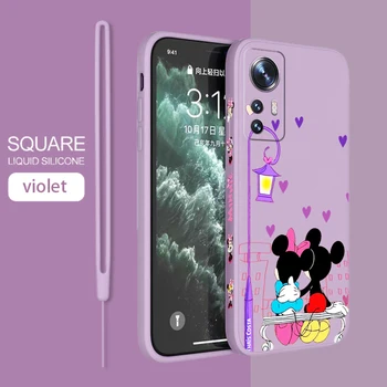 Gudrs Mickey Disney Minnie Phone Gadījumā Xiaomi Mi 12 12T 11 11T 10 10T 9 9SE Lite Ultra Pro A3 Šķidrums pa Kreisi Virves Segtu Fundas