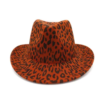 Jauns Vīriešu Un Sieviešu Džeza Panama Kovboju Fedora Cepuri, Vilnas Rietumu Kovboju Cepure Leopards Drukāt Gadījuma Āra Cepure