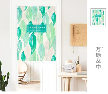 Japāņu stila veļa kokvilnas augu zaļo lapu durvju aizkars mājas apdare studiju guļamistaba, dzīvojamā istaba, virtuve, kafijas bārs māja