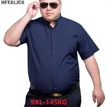 MFERLIER vīriešu vasaras 2018 kleita krekli ar īsām piedurknēm zilā plus lieluma liels krekls darbu, biznesa 8XL 9XL oficiālu gadījuma lielāku 6XL 7XL