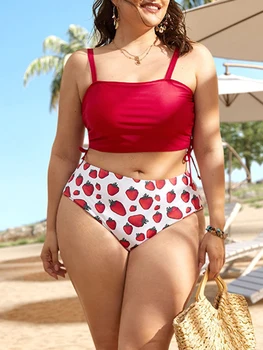 2022. Gadam, Sievietēm Bikini Komplekts Peldkostīmi Augsta Vidukļa Ziedu Peldkostīmu Larges Liels Plussize Peldēšanas Tērpi Peldvietu Beachwear Jaunas