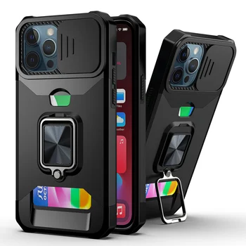 ZSHOW Bruņas Lietā par iPhone 13 Pro Max 12 11 Pro Max TPU Case for Cilvēks ar Kartes Slots un Gredzenu Turētājs Lēcu Aizsardzības Telefonu Gadījumā