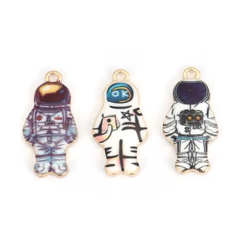 Astronauts Spaceman Emaljas Kuloni Galaxy Piekariņi Cinka, Pamatojoties Sakausējuma Zelta Krāsā 23*11mm Par Auskaru DIY Rotaslietu izgatavošana, 10 Gab.