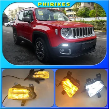 1set Jeep renegade 2015 2016 2017 2018 LED DRL Dienas Gaitas Gaismas Daylights ar dzeltenu pagrieziena Signāla lampa
