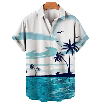 Havaju Krekli Vīriešu Vasaras Īss Krekls Vīriešu Top Kokosriekstu Koku 3d Drukas Blūzes, Modes Piedurknēm Beach Vīriešu Apģērbu Streetwear