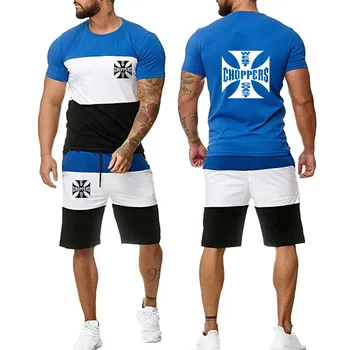 Modes Tendence Vīriešu T-krekls West Coast choppers Vasaras Gadījuma Vīriešu īsām piedurknēm Augstas Kvalitātes Kokvilnas Vīriešu bikses 2-piece set
