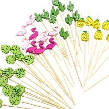 100gab Flamingo Bambusa Izvēlēties Bufetes Kaktuss lapas Cupcake Augļu Deserta Dakša Salātiem Stick Kokteilis Iesms par Partijas Apdare