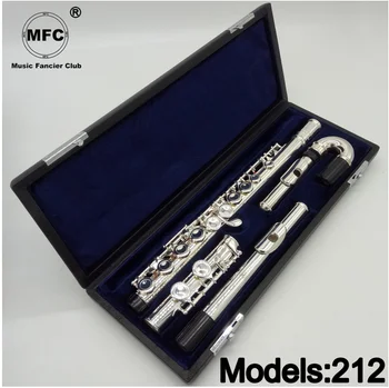 Profesionālās Flauta 212 Sudraba Pārklājumu Flauta Instrumentu Intermediate Students Izliektas Headjoint Flautas C Kāju 16 Atverēm, Slēgts, E Taustiņu,