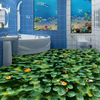 Beibehang Pielāgotus foto 3D tapetes mūsdienu mākslas koraļļu tropu zivis 3D tapetes grīdas, PVC tapetes pašlīmējošas 3d grīdas