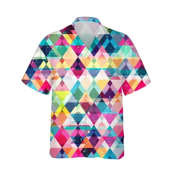 Jumeast 3d Abstrakti Krāsains Mozaīkas Ģeometrisko Iespiesti Havaju Vintage Krekls Vīriešu Modes Īsām Piedurknēm Krekli Ikdienas Streetwear