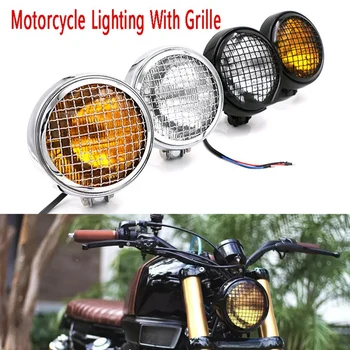 Retro Vintage Motociklu Universal LED priekšējo Lukturu ar Režģi Motociklu Apgaismojums, Galvas Gaismas