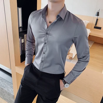 Britu Stila Krekls Ar Garām Piedurknēm Vīriešu Apģērbu Modes 2022. Gada Rudens Biznesa Formālās Valkāt Chemise Homme Slim Fit Camisa Masculina