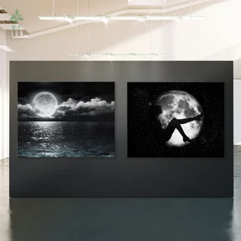 Mēness Komplektā Eļļas Gleznu Druka Uz Kanvas Mākslas Darba Iekštelpu Apdares