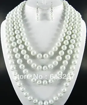 jauno modes white shell imitētu-pērle 8mm apaļas pērlītes ar garu ķēdi kaklarota sievietēm weiddings dāvanu 90inch MY5193