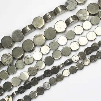 Bezmaksas piegāde ,Dabas Pyrite,6-10mm Monētu formas pērlītes 15inch , Par DIY Kaklarota Bracelat Rotaslietu izgatavošana