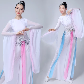 Ķīnas kostīmu hanfu klasiskā deju kostīms sieviešu elegants pasaku deju kostīms, svaigs un elegants marli uzvalks
