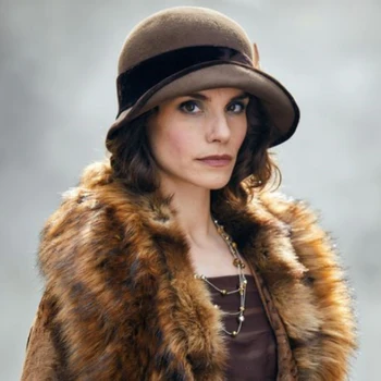 Downton Abbey lady mary 100% Vilnas Bļodā Cepure , Sievietēm Patīk Brūnā Krāsa Fedora Cepuri ,Puse /Baznīca Britu Stila Regulējamu Cepures