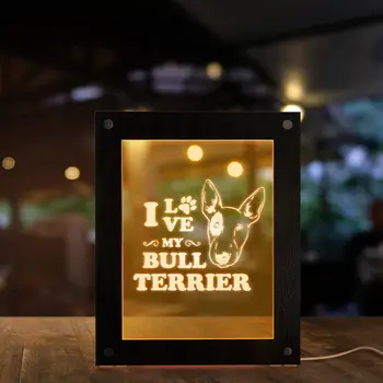 Man Patīk Mana Bull Terjers Lāzera Iegravēts LED Gaismas Attēlu Rāmis Kucēns Pet Akrila Displejs Galda Lampa Nakts Gaisma Suns Mīļāko Dāvanu