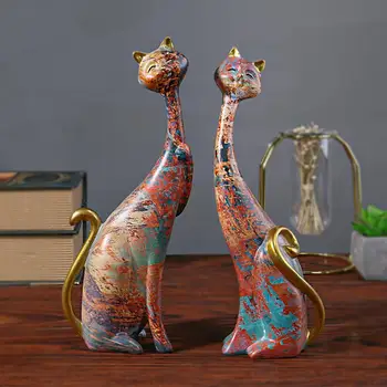 1 Pāris sveķu Pāris Kaķis Miniatūras Rotājumi Krāsains Grafiti Mākslas Pāris Kaķis Forma Dzīvnieku Figūriņas Mājas Galda Dekorēšana
