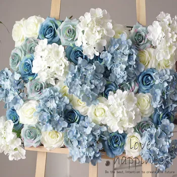 10PCS 40cmx60cm Mākslīgā Zīda balts ar sky blue Hydrangea Rose puķu sienas, kāzu dekorēšana mājas puse dekori 1A