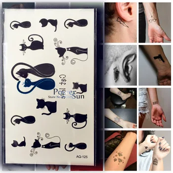 25 Stili Vasaras Stils Ūdensizturīgs Tetovējumu Uzlīmes Sieviešu PAQ-125 Meitene Skolas Melnā Kaķa Tetovējums Ielīmējiet Gudrs Dizains Kaķis Tatoos 2016