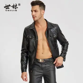 Pavasara, rudens vīriešu ādas jaka slim atloks, motociklu mētelis vīriešiem PU jakas melnas drēbes personalizētu jaqueta de couro melns