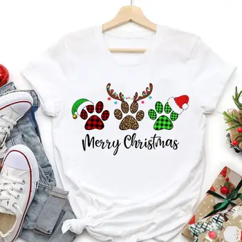 Priecīgus Ziemassvētkus Suns Pet Cat 90s Gudrs 2022 Sieviešu Tendence Grafiskais T-krekli Brīvdienu Tshirt Jaunais Gads O--kakla Multfilmu Top Ceļojumu Tees