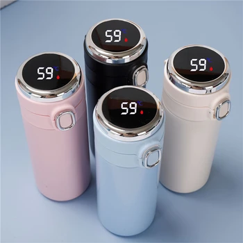 Smart Izolētas Ūdens Pudeli 304 Nerūsējošā Tērauda Vakuuma Plata Mute Kafijas Krūze Ceļojumu Thermoses ar LCD skārienekrānu, Kafijas Tasi