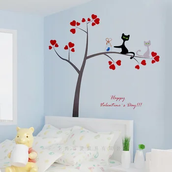Cute karikatūra maz koku kaķis sienas uzlīmes PVC Materiāla DIY sienas decal bērnistabai bedrom sienas uzlīmes, dekori