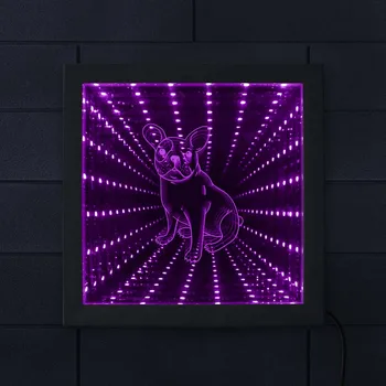 Frenchie Suns Nakts Gaisma 3D Ilūziju Led Gaismu Tuneļa Infinity Spogulis franču Buldogs Galda Lampa Attēlu Rāmis