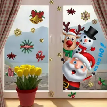 Fonā Uzlīmes pašlīmējošas Sienas Uzlīmes Bez atlikumiem Ziemassvētku noformējums Karikatūra Sniegavīrs Elk Ziemassvētki Logu Decal navidad