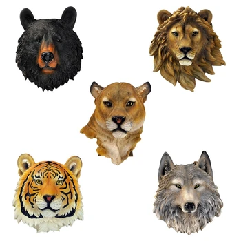 Dzīvnieku 3D Galvas pie Sienas Karājas Spilgti Sveķu Apdares Vilks Tīģeris, Lauva, Leopards, Lācis Sienas Savvaļas Skulptūru Figūriņas Skulptūras