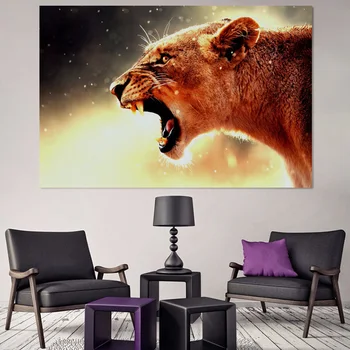 lauvene plēsoņa dzīvnieku atdzist portrets plakātus uz sienas, picture mājas dzīvojamā telpu dekorēšana guļamistabai KC539