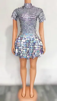 Spīd Spogulis Vizuļi Sexy Kleita Sievietēm Naktsklubs Puse Apģērbu Dziedātāja Skatuves Tērpi Balles Deju Nēsā Dzimšanas Dienu Apģērbs