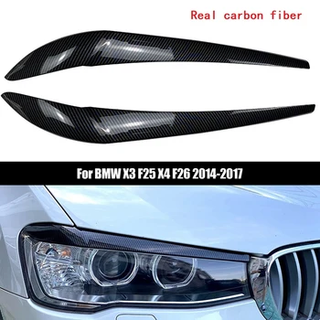 Nekustamā Oglekļa Šķiedras Priekšējo Lukturu Lampas Vāciņu Sloksnes Uzacu Apdares Uzlīme, priekšējo Lukturu Rotāt Sloksnes Attiecībā uz BMW X3 F25 X4 F26 2014-2017