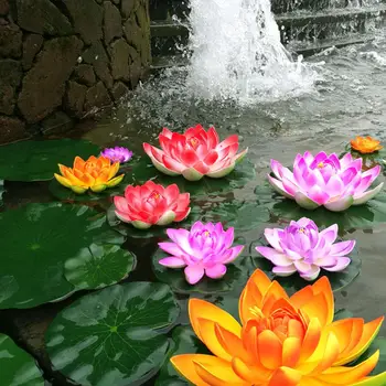 18 CM Peldošās Lotus Jauktu Krāsu Mākslīgo Ziedu Spilgti Ūdens Lilija Mikro Ainavu Kāzu Dīķi Dārza Viltus Augu Dekori