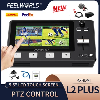 FEELWORLD L2 PLUS Multi-kameru Video Mikseris Komutatoru ar 5.5 collu LCD Touch Screen PTZ Kontrole Chroma Key USB3.0 tiešraide