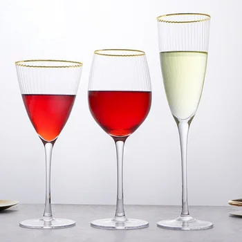300-400 ml Izsmalcinātu Līniju Svītrainām Goblet sarkanvīna, Šampanieša Kokteilis Kausa Crystal Gold Krāsošana Banketa Festivāls Drinkware