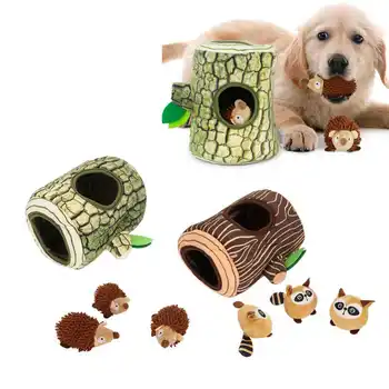 Suņu Košļājamo Rotaļlietu paslēpes Plīša Suņu Rotaļlietas, Koka Caurumu Forma Interaktīvās Plīša Čīkstēt Puzzle Pet Rotaļlietas Suņiem